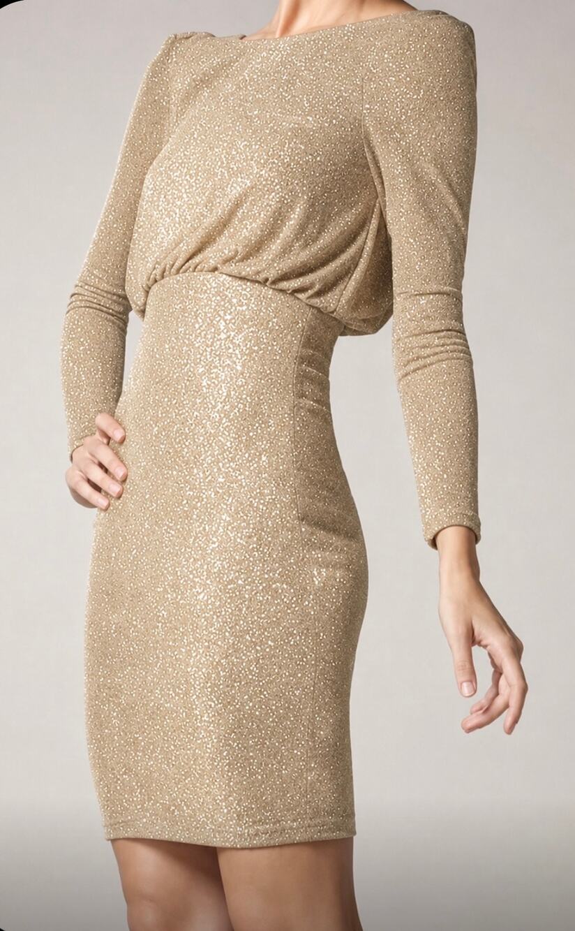 Alice + Olivia Mini Dress Metallic Gold Long Sleeve Cocktail Dress size Medium